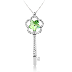 Pretty Flower Shaped Key Necklace Green Swarovski