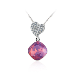 Swarovski Crystals Amethyst Opal Color Sterling Silver Heart Pendant