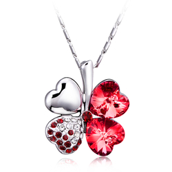 Red Swarovski Necklace Clover Shaped