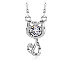 Swarovski Crystal White Cat Necklace