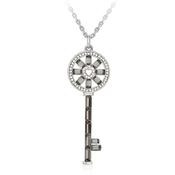 Cute Rhodium Key and Swarovski Crystal Necklace