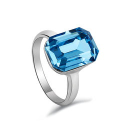Blue Swarovski Crystal Ring 18K White Gold Plated