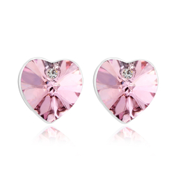 Hermosos Aretes de Cristal Swarovski Color Rosa En forma de Corazón