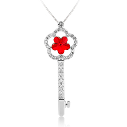Collar de Llave en Forma de Flor color Rojo