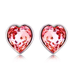 Aretes Rosas de Swarovski con Rodio En Forma De Corazón