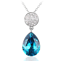 Beautiful Rhodium Plated Blue Swarovski Crystal Necklace