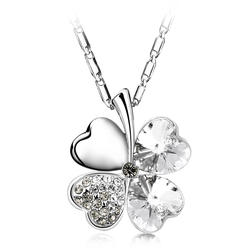 White Swarovski Necklace Clover Shaped