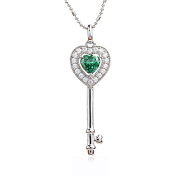 Silver Pendant Heart Key Pendant With Alexandrite