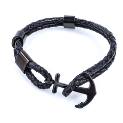 Leather and Stainless Steel Anchor Bracelet