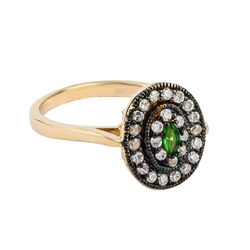 Anillo de Esmeralda de Corte Ovalada con Plata Baño De Oro Rosa