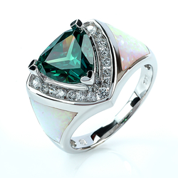 Sterling Silver Ring with Great Alexandrite Gemstone, white Opal and Zirconias