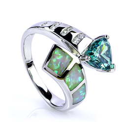 Sterling Silver Ring With Trillion Cut Alexandrite and White Opal