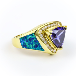 Australian Opal Ring with Tanzanite 14k Gold Plated Sterling Silver