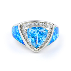 Australian Opal Silver Ring with Blue Topaz