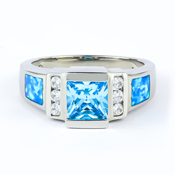 Blue Australian Opal Ring with Blue Topaz