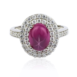Anillo Ovalado de Rubí Estrella Cabuchon con Plata 925