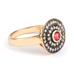Anillo de Rubi de Corte Redonda con Plata Baño De Oro Rosa