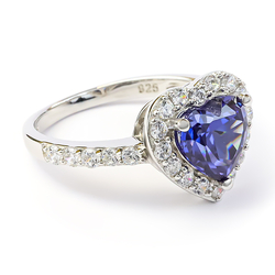 Heart Engagement Ring in Silver With Tanzanite