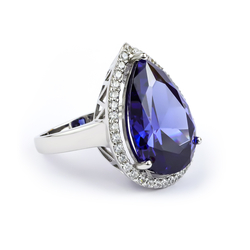 Very Large .925 Silver Pear Cut Tanzanite Ring