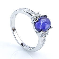 Blue Star Sapphire 925 Sterling Silver Ring