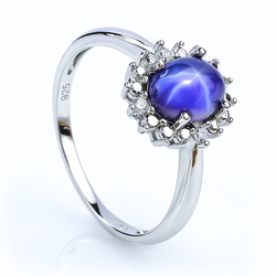 Anillo de Zafiro Estrella Azul Con Plata 925 Joyeria Fina