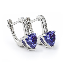 Heart Silver Leverbacks Earrings With Tanzanite