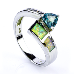 Trillion Cut Alexandrite and Australian Opal .925 Silver Ring