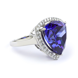 Big Sterling Silver Ring with Trillion Cut Tanzanite