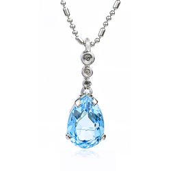 Authentic Blue Topaz Silver Drop Pendant with Diamonds