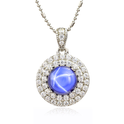 Blue Star Sapphire Necklace With Simulated Diamonds