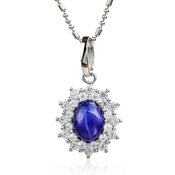 Blue Star Sapphire Silver Pendant Necklace