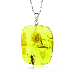 Natural Amber Mosquito Sterling Silver Pendant 35mm x 25mm