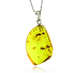 Natural Amber Two Ants Sterling Silver Pendant 30mm x 17mm