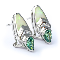 White Australian Opal With Alexandrite Brilliant Silver Earrings