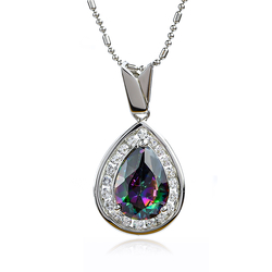 Pear Cut Mystic Topaz Framed Silver Pendant