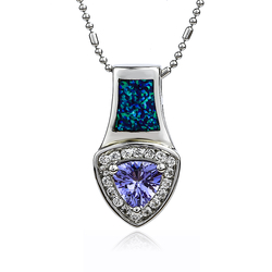 Trillion Cut Tanzanite with Green Opal Silver Fashion Pendant