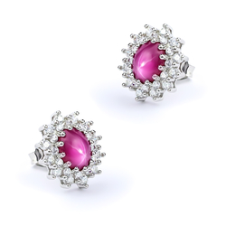 Star Ruby Silver Earrings 16mm x 13mm