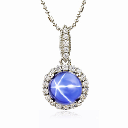 Blue Star Sapphire Halo Pendant