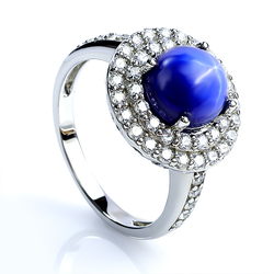 Blue Star Sapphire Ring With Silver Halo