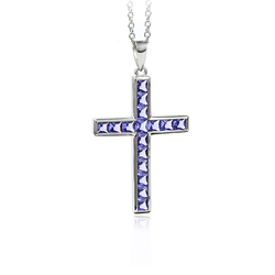 Tanzanite Cross Necklace with a Silver Chain 40 mm x 24 mm