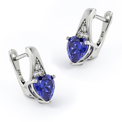 Silver Leverbacks Heart Earrings With Tanzanite