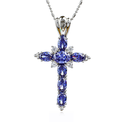 Oval Cut Tanzanite Stones Cross Silver Pendant