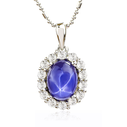 Blue Star Sapphire Halo Silver Pendant