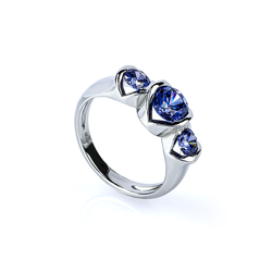 Sterling Silver Ring with Oval Cut 3 Stone Tanzanite