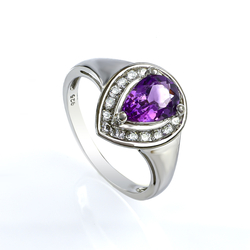 Pear Cut Amethyst Silver Ring