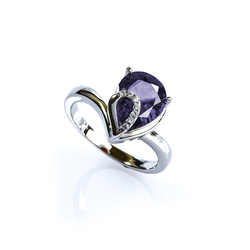 Solitaire Pear Cut Amethyst Sterling Silver Ring