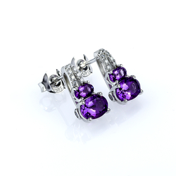 Beautiful Silver Earrings with 2 Stone Amethyst