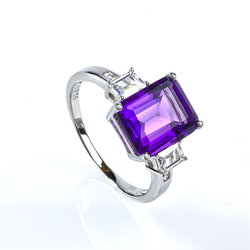 Beautiful Amethyst Sterling Silver Emerald Cut Ring