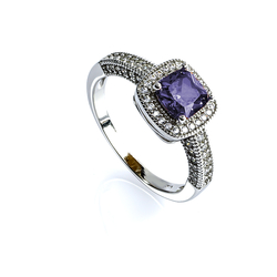 Halo Amethyst Engagement Ring