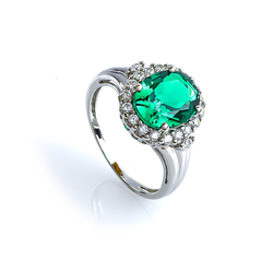 Oval Cut Emerald Silver Ring